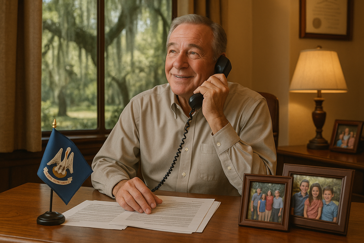 create and image of a retiring Louisiana business owner calling to find out more information about SOS Louisiana services
