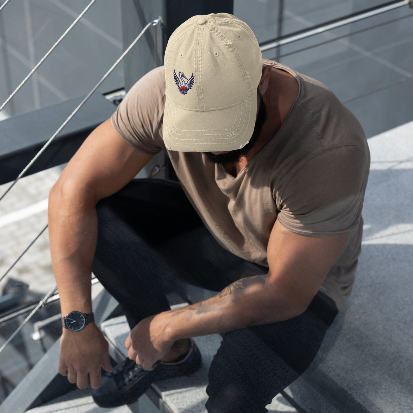 Distressed Dad Hat with Pelican Heart
