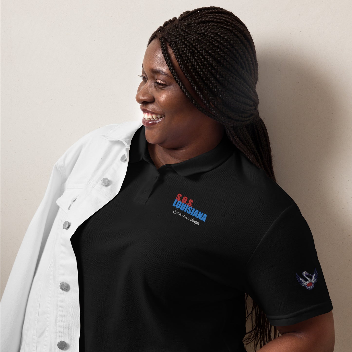 Women’s pique polo with Pelican Heart Design