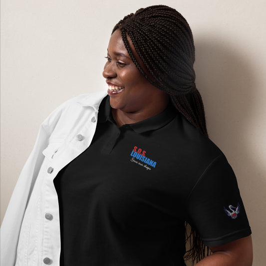 Women’s pique polo with Pelican Heart Design