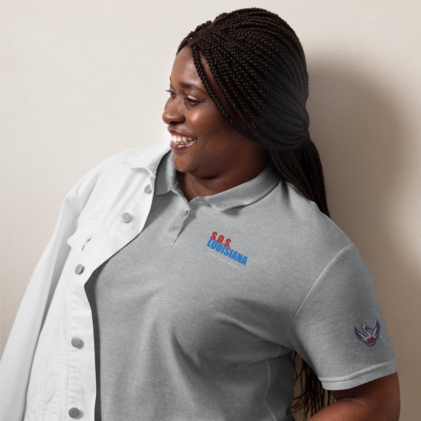 Women’s pique polo with Pelican Heart Design