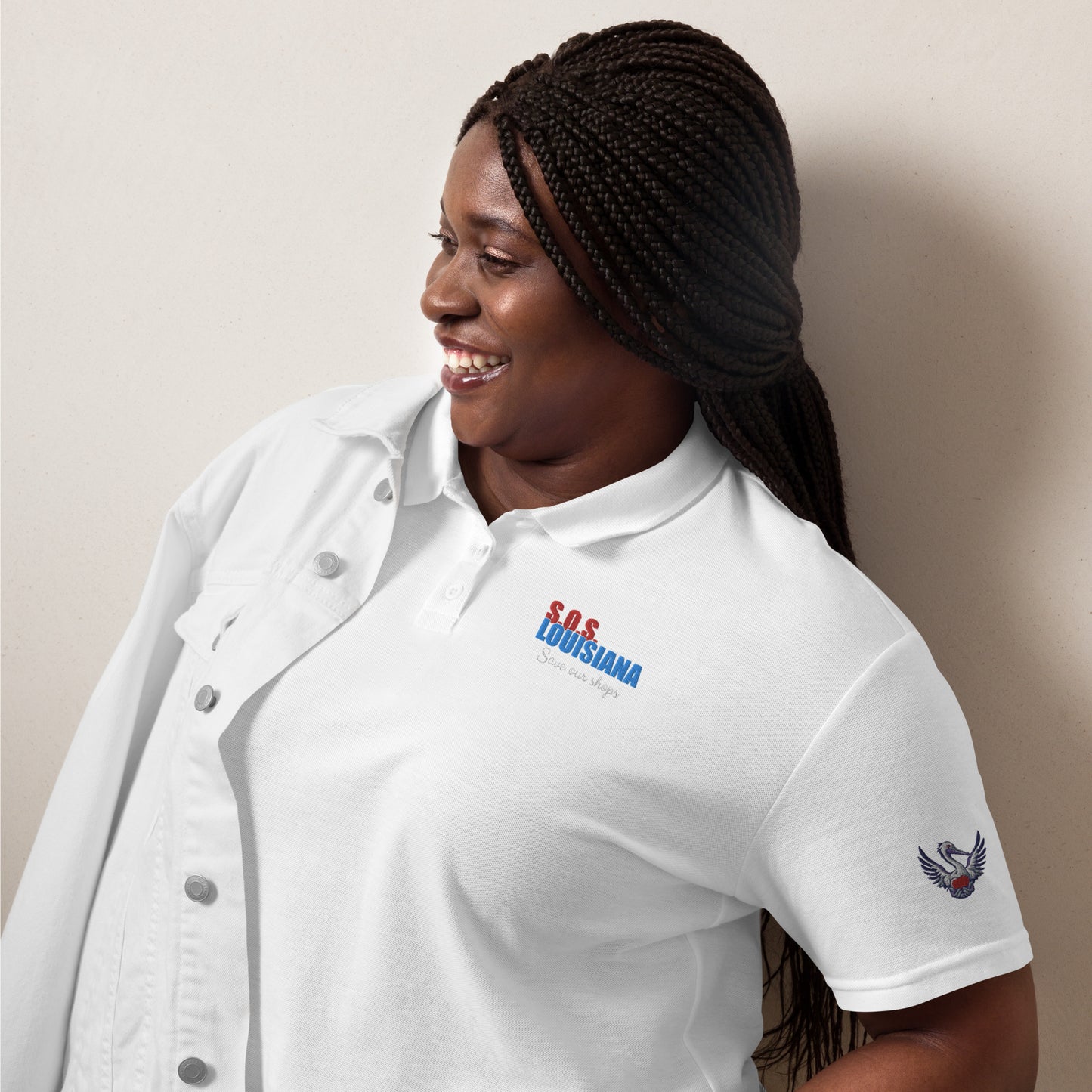 Women’s pique polo with Pelican Heart Design